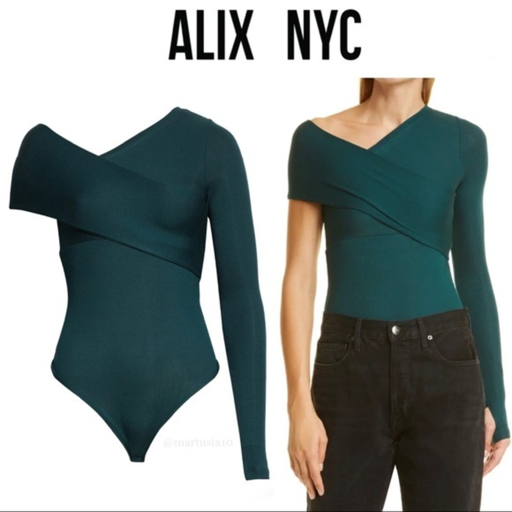 ALIX NYC Blake One Shoulder Rib Bodysuit in Jade Green XS NWT 185$
